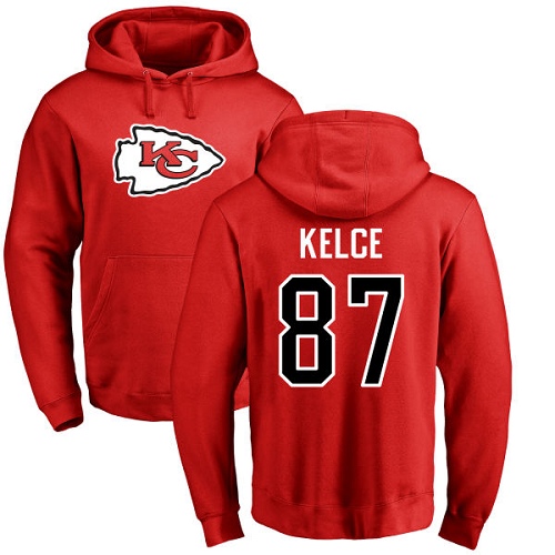 NFL Nike Kansas City Chiefs #87 Travis Kelce Red Name & Number Logo Pullover Hoodie
