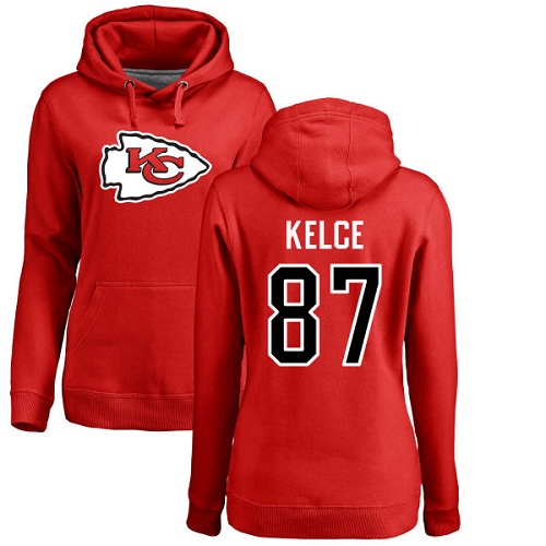 NFL Women's Nike Kansas City Chiefs #87 Travis Kelce Red Name & Number Logo Pullover Hoodie