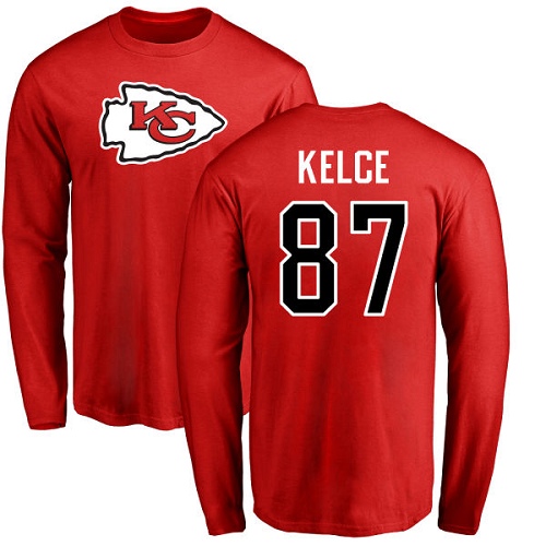 NFL Nike Kansas City Chiefs #87 Travis Kelce Red Name & Number Logo Long Sleeve T-Shirt