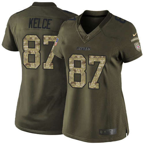 Women's Nike Kansas City Chiefs #87 Travis Kelce Limited Green Salute to Service NFL Jersey