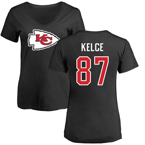 NFL Women's Nike Kansas City Chiefs #87 Travis Kelce Black Name & Number Logo Slim Fit T-Shirt
