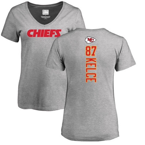 NFL Women's Nike Kansas City Chiefs #87 Travis Kelce Ash Backer V-Neck T-Shirt