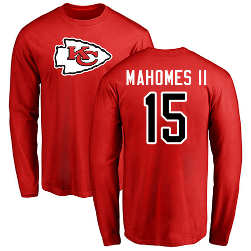 NFL Nike Kansas City Chiefs #15 Patrick Mahomes II Red Name & Number Logo Long Sleeve T-Shirt