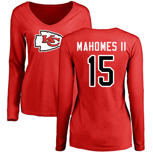 NFL Women's Nike Kansas City Chiefs #15 Patrick Mahomes II Red Name & Number Logo Slim Fit Long Sleeve T-Shirt