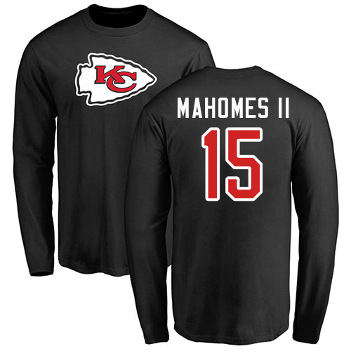 NFL Nike Kansas City Chiefs #15 Patrick Mahomes II Black Name & Number Logo Long Sleeve T-Shirt