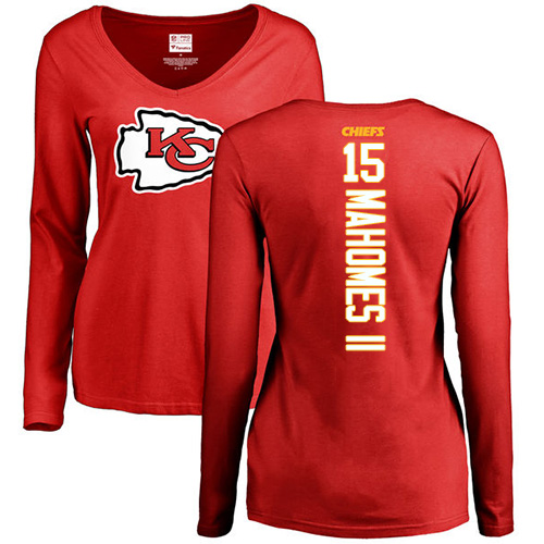 NFL Women's Nike Kansas City Chiefs #15 Patrick Mahomes II Red Backer Slim Fit Long Sleeve T-Shirt