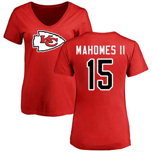 NFL Women's Nike Kansas City Chiefs #15 Patrick Mahomes II Red Name & Number Logo Slim Fit T-Shirt