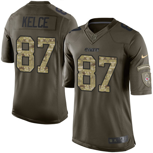 Men's Nike Kansas City Chiefs #87 Travis Kelce Elite Green Salute to Service NFL Jersey
