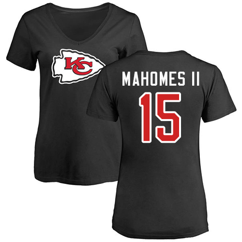 NFL Women's Nike Kansas City Chiefs #15 Patrick Mahomes II Black Name & Number Logo Slim Fit T-Shirt