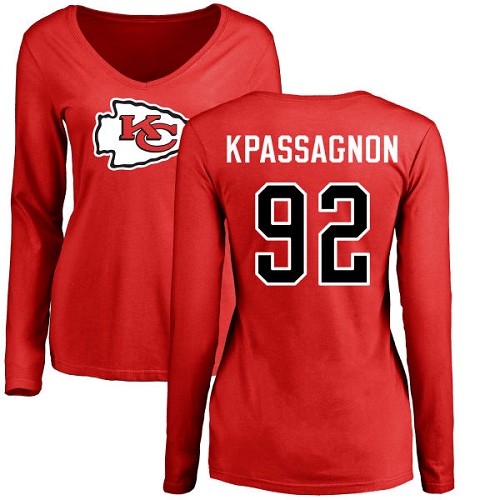 NFL Women's Nike Kansas City Chiefs #92 Tanoh Kpassagnon Red Name & Number Logo Slim Fit Long Sleeve T-Shirt
