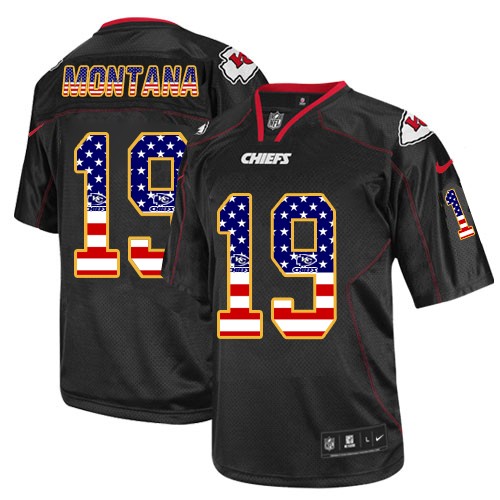 Men's Nike Kansas City Chiefs #19 Joe Montana Elite Black USA Flag Fashion NFL Jersey