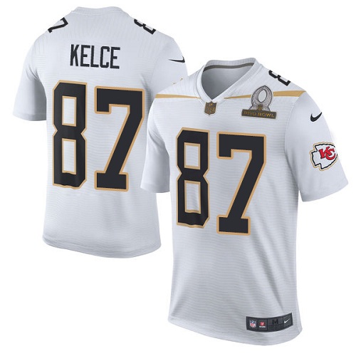 Men's Nike Kansas City Chiefs #87 Travis Kelce Elite White Team Rice 2016 Pro Bowl NFL Jersey