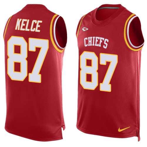 Men's Nike Kansas City Chiefs #87 Travis Kelce Limited Red Player Name & Number Tank Top NFL Jersey