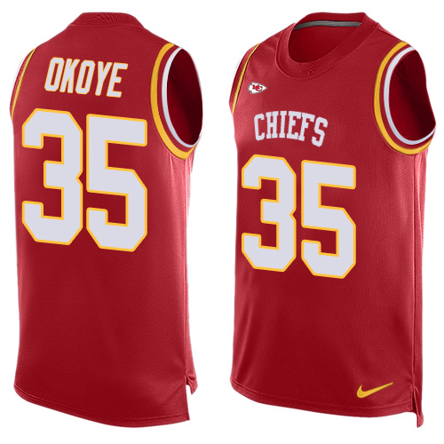 Men's Nike Kansas City Chiefs #35 Christian Okoye Limited Red Player Name & Number Tank Top NFL Jersey