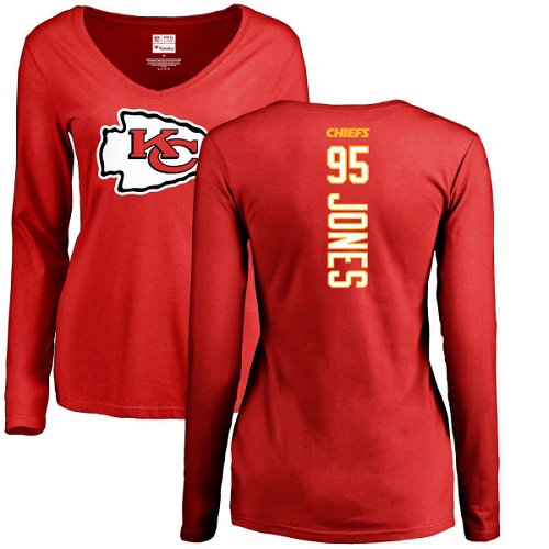 NFL Women's Nike Kansas City Chiefs #95 Chris Jones Red Backer Slim Fit Long Sleeve T-Shirt