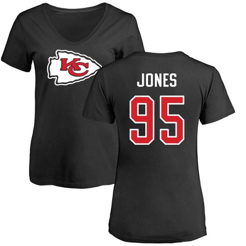 NFL Women's Nike Kansas City Chiefs #95 Chris Jones Black Name & Number Logo Slim Fit T-Shirt