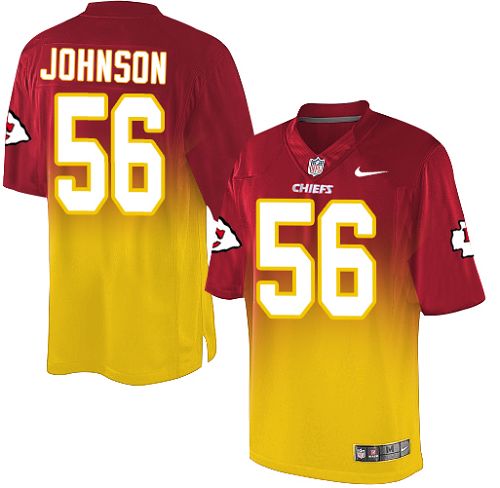 Men's Nike Kansas City Chiefs #56 Derrick Johnson Elite Red/Gold Fadeaway NFL Jersey