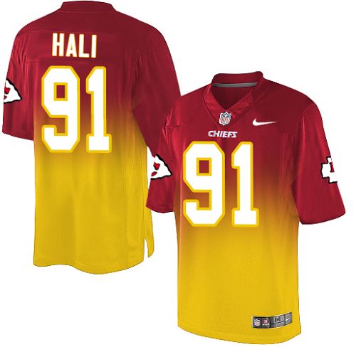 Men's Nike Kansas City Chiefs #91 Tamba Hali Elite Red/Gold Fadeaway NFL Jersey