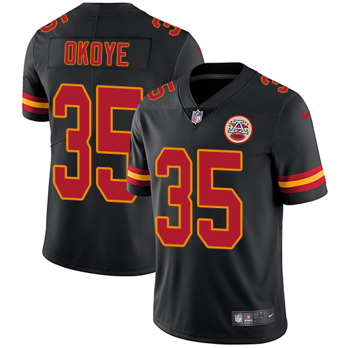 Men's Nike Kansas City Chiefs #35 Christian Okoye Limited Black Rush Vapor Untouchable NFL Jersey