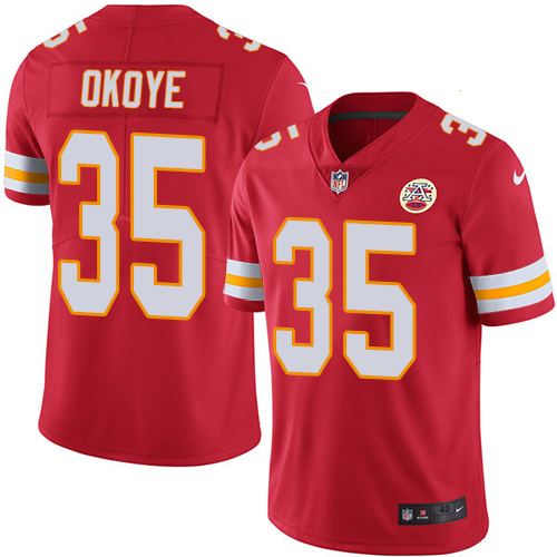 Men's Nike Kansas City Chiefs #35 Christian Okoye Red Team Color Vapor Untouchable Limited Player NFL Jersey