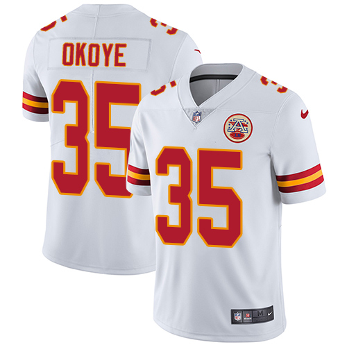 Men's Nike Kansas City Chiefs #35 Christian Okoye White Vapor Untouchable Limited Player NFL Jersey