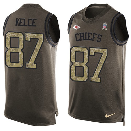 Men's Nike Kansas City Chiefs #87 Travis Kelce Limited Green Salute to Service Tank Top NFL Jersey
