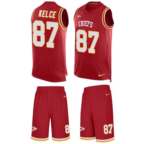 Men's Nike Kansas City Chiefs #87 Travis Kelce Limited Red Tank Top Suit NFL Jersey