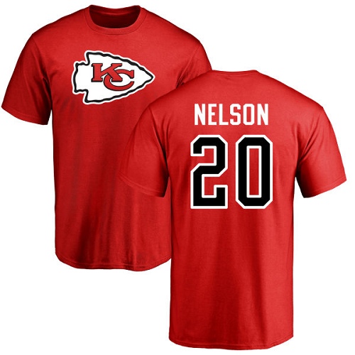 NFL Nike Kansas City Chiefs #20 Steven Nelson Red Name & Number Logo T-Shirt
