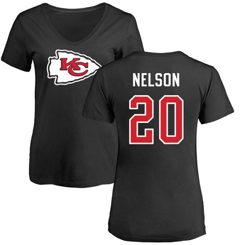 NFL Women's Nike Kansas City Chiefs #20 Steven Nelson Black Name & Number Logo Slim Fit T-Shirt
