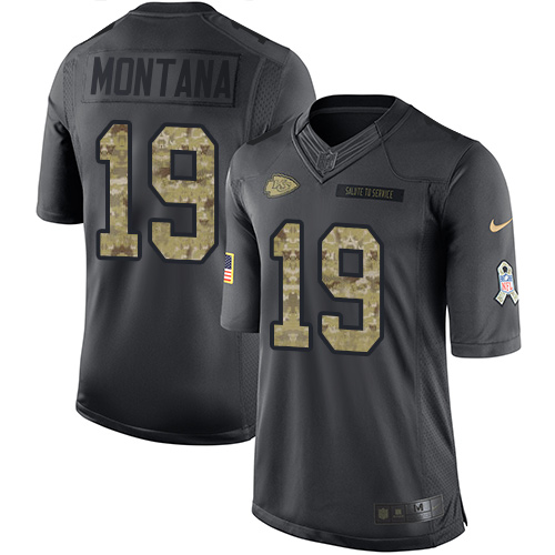 Men's Nike Kansas City Chiefs #19 Joe Montana Limited Black 2016 Salute to Service NFL Jersey