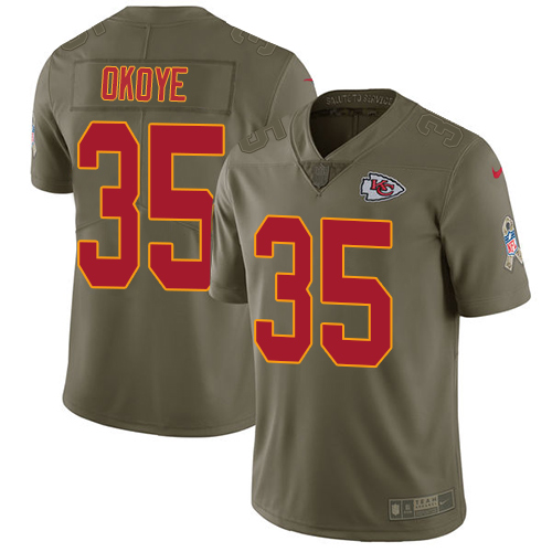 Men's Nike Kansas City Chiefs #35 Christian Okoye Limited Olive 2017 Salute to Service NFL Jersey