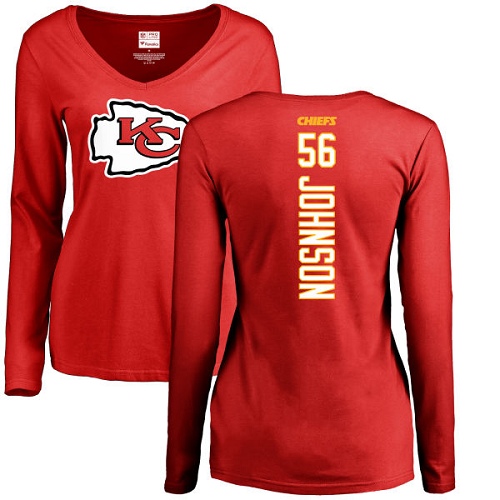 NFL Women's Nike Kansas City Chiefs #56 Derrick Johnson Red Backer Slim Fit Long Sleeve T-Shirt