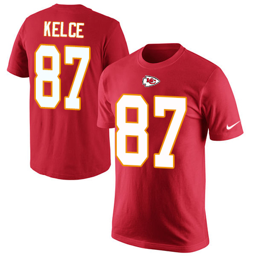 NFL Men's Nike Kansas City Chiefs #87 Travis Kelce Red Rush Pride Name & Number T-Shirt