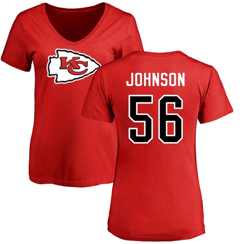 NFL Women's Nike Kansas City Chiefs #56 Derrick Johnson Red Name & Number Logo Slim Fit T-Shirt