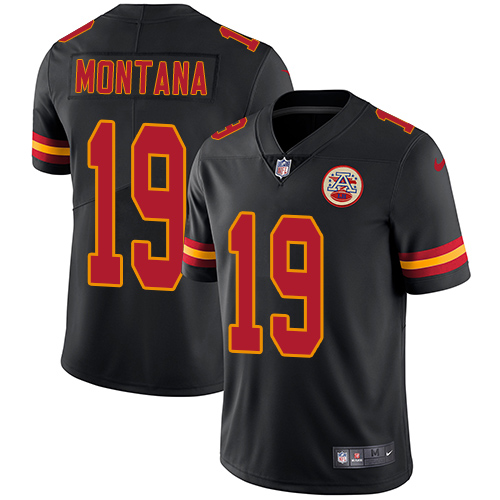 Men's Nike Kansas City Chiefs #19 Joe Montana Limited Black Rush Vapor Untouchable NFL Jersey