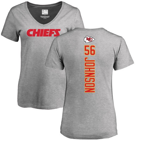 NFL Women's Nike Kansas City Chiefs #56 Derrick Johnson Ash Backer V-Neck T-Shirt