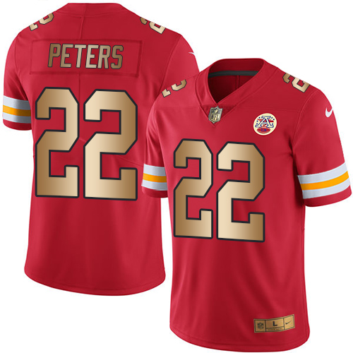 Men's Nike Kansas City Chiefs #22 Marcus Peters Limited Red/Gold Rush Vapor Untouchable NFL Jersey