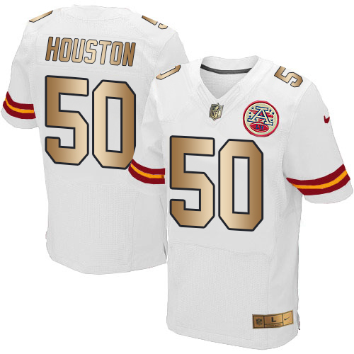 Men's Nike Kansas City Chiefs #50 Justin Houston Elite White/Gold NFL Jersey