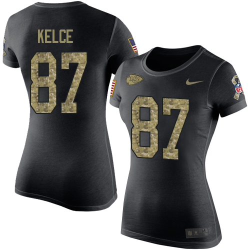 NFL Women's Nike Kansas City Chiefs #87 Travis Kelce Black Camo Salute to Service T-Shirt