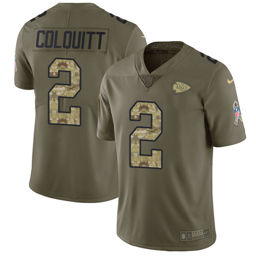 Men's Nike Kansas City Chiefs #2 Dustin Colquitt Limited Olive/Camo 2017 Salute to Service NFL Jersey