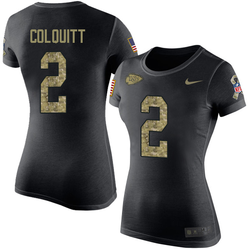 NFL Women's Nike Kansas City Chiefs #2 Dustin Colquitt Black Camo Salute to Service T-Shirt