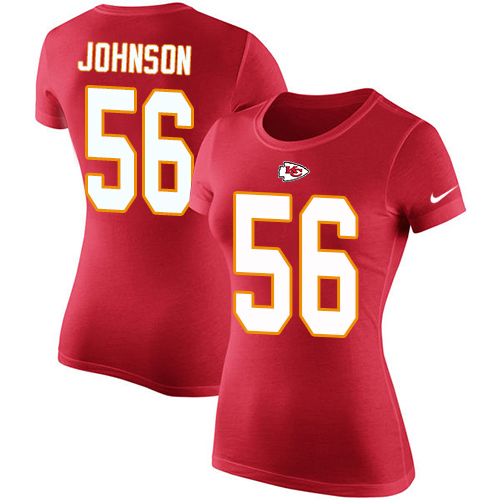 NFL Women's Nike Kansas City Chiefs #56 Derrick Johnson Red Rush Pride Name & Number T-Shirt