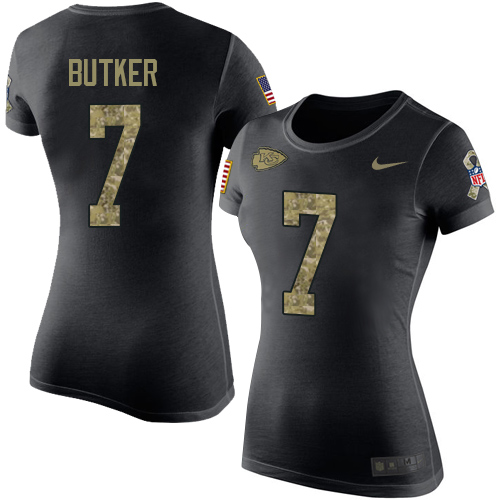 NFL Women's Nike Kansas City Chiefs #7 Harrison Butker Black Camo Salute to Service T-Shirt
