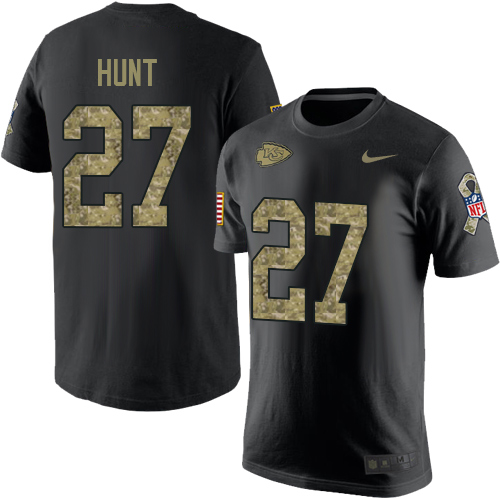 NFL Men's Nike Kansas City Chiefs #27 Kareem Hunt Black Camo Salute to Service T-Shirt