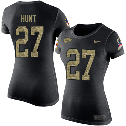 NFL Women's Nike Kansas City Chiefs #27 Kareem Hunt Black Camo Salute to Service T-Shirt