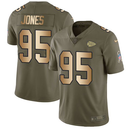 Youth Nike Kansas City Chiefs #95 Chris Jones Limited Olive/Gold 2017 Salute to Service NFL Jersey