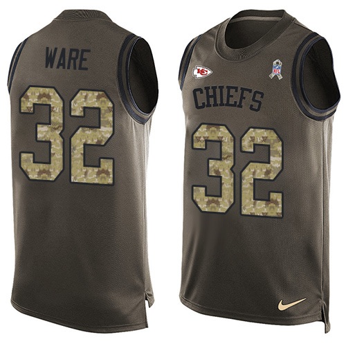 Men's Nike Kansas City Chiefs #32 Spencer Ware Limited Green Salute to Service Tank Top NFL Jersey