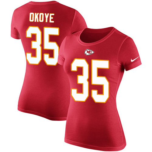 NFL Women's Nike Kansas City Chiefs #35 Christian Okoye Red Rush Pride Name & Number T-Shirt