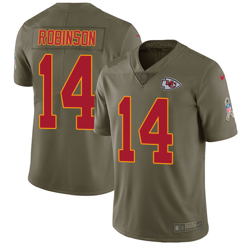 Men's Nike Kansas City Chiefs #14 Demarcus Robinson Limited Olive 2017 Salute to Service NFL Jersey