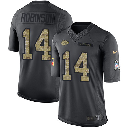Men's Nike Kansas City Chiefs #14 Demarcus Robinson Limited Black 2016 Salute to Service NFL Jersey